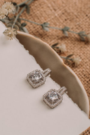 High Quality Cubic Zirconia, Rhodium Plated, Drop Earrings